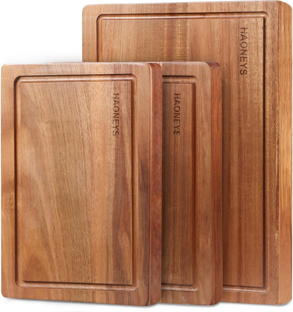 HAONEYS Wood Cutting Boards Set of 3 for Kitchen, Large Wooden Cutting Board