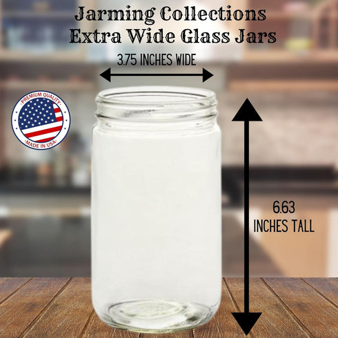 JARMING COLLECTIONS Mason Jars, 32 Oz Glass Extra Wide Mouth Quart Storage Jars with BPA Free Plastic Lids, Set of 3