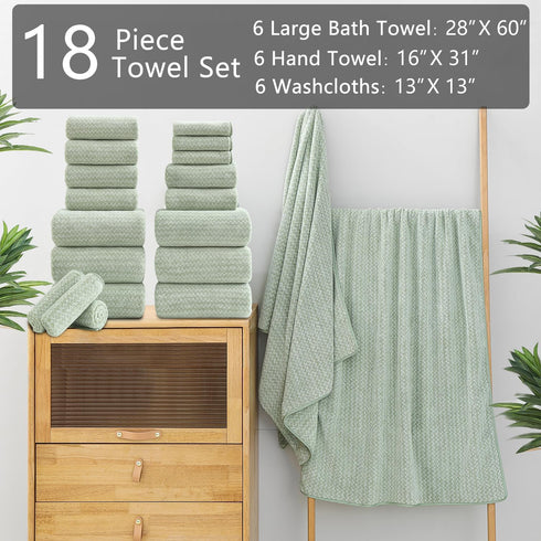 18 Set,100% Loops-6 Towels,6 Towels,6 Ycosy Piece Bath Towels Microfiber Family Bathroom Towel with Hanging Bath Hand