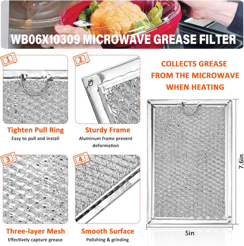 WB06X10309 Microwave Grease Filters Compatible with G.E Microwave Oven, Replace Filters WB06X10654 (4 PACK)