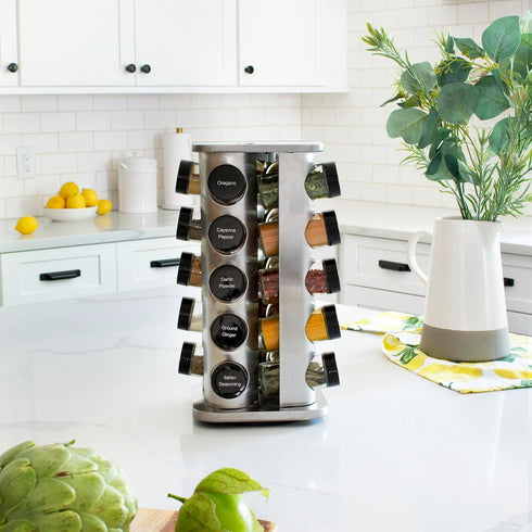 20 5-Year Countertop 3 oz Orii Jar Rotating Spice Rack with Spices Included & Free Spice Refill Program Stainless Steel