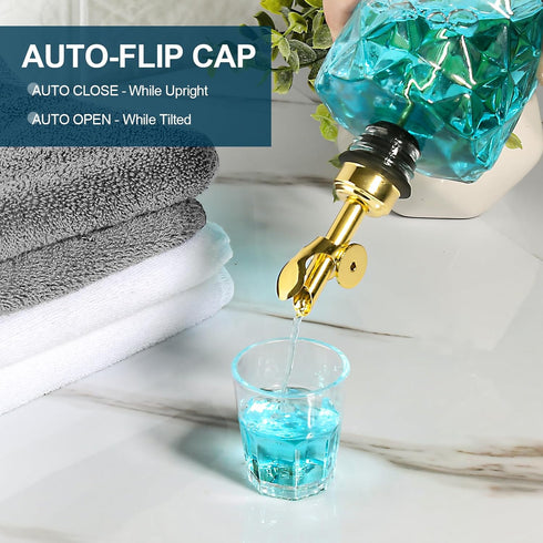 2 Pack 12 Oz Mouthwash Dispenser for Bathroom, Luxury Diamond Glass Mouth Wash Container, Glass Mouthwash Dispenser