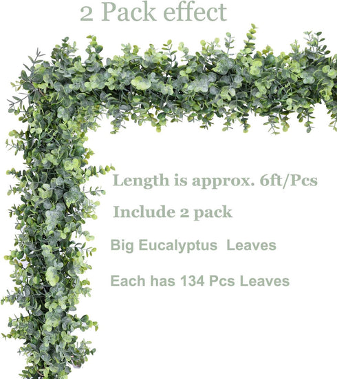 DearHouse Faux Eucalyptus Garland Plant, 2 Pack Artificial Vines Hanging Eucalyptus Leaves for Wedding Decor