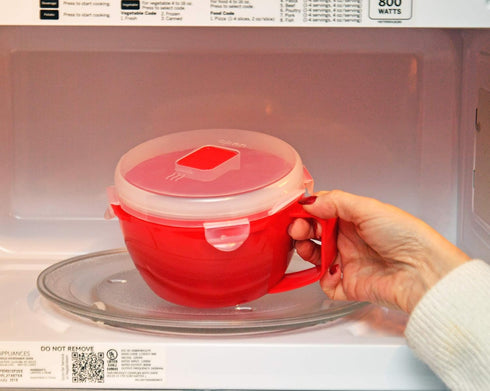 Home-X Microwave Soup Mugs with Lid - Set of 2, 32oz Capacity, BPA Free, Dishwasher Safe, Red