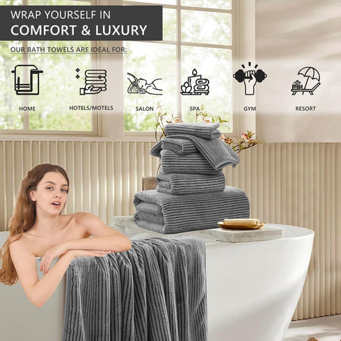 8-Piece Set Bathroom|2 Sheet,2 Towels,4 Cozy Set Premium Towel for Oversized Large Bath Hand Washcloths|Soft Highly