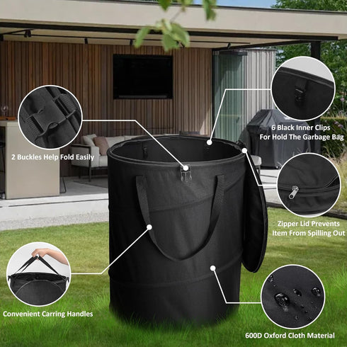 24 Gallons Collapsible Trash Can with Gloves, Camping Trash Can with Lid, Pop Up Garbage Can for Outdoor, Large