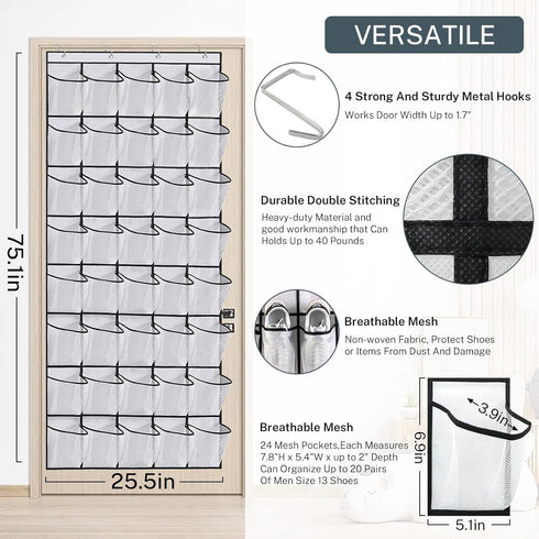 Hualleko 40 20 Large Mesh Pocket Over the Door Shoe Organizer,Hanging Shoe Rack for Door, Shoes Organizer Hanger