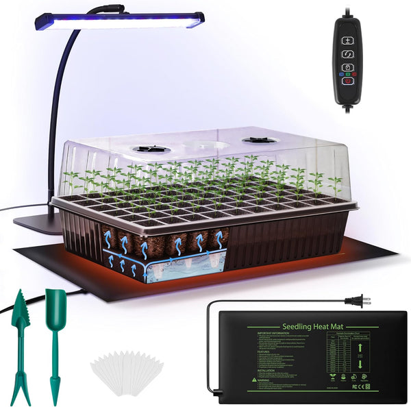 DazSpirit 60-Cell Self-Watering Seed Starter Kit with Grow Light and Heat Mat,