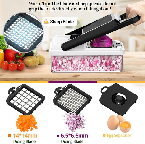 StoreHappily 12-in-1 7 Vegetable Chopper, Blades Veggie Chopper with Container and Lid, Dicer, Slicer, Multifunctional