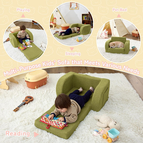 2-in-1 1-3 Toddler Couch, Toddler Chairs Comfy Years Old, Toddler Chair for Girls and Boys, Kids Couch Bed Fold Out