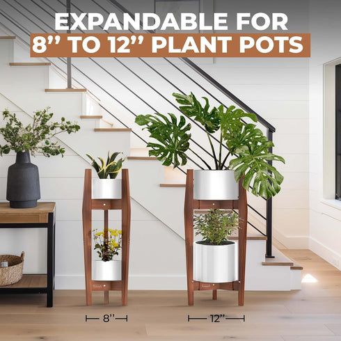 2-Tier (812), ROCCA Tall Plant Stand Indoor Adjustable Bamboo Plant Stand Wooden Corner Pedestal for Multiple Pots