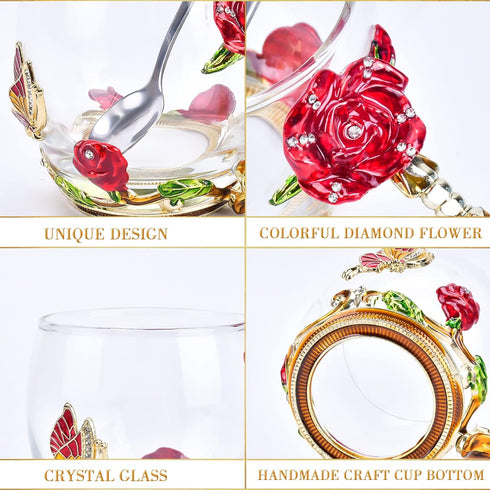 OEAGO Butterfly Rose Glass Coffee Mug Set for Mom - Lead-Free Enamel, Perfect Birthday & Mother's Day Gift from