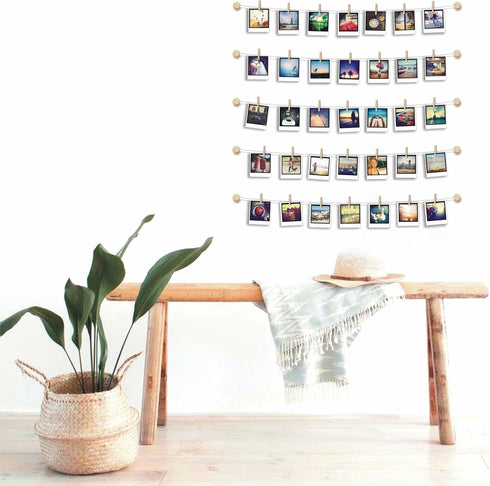 BIZYAC Hanging Photo Display Room Wall Decor - Sculptural Picture Frames Collage with 30 Clips