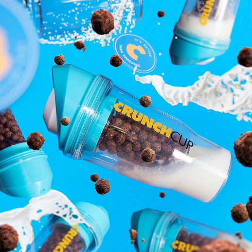 CRUNCHCUP XL Blue - Portable Plastic Cereal Cup for Breakfast On the Go, To Go Cereal and Milk Container, No Spoon