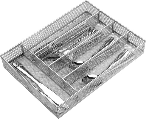 JANE EYRE Drawer Organizer, Silverware Flatware Storage Divider, 5 Component Mesh Wire with Non-slip Feet