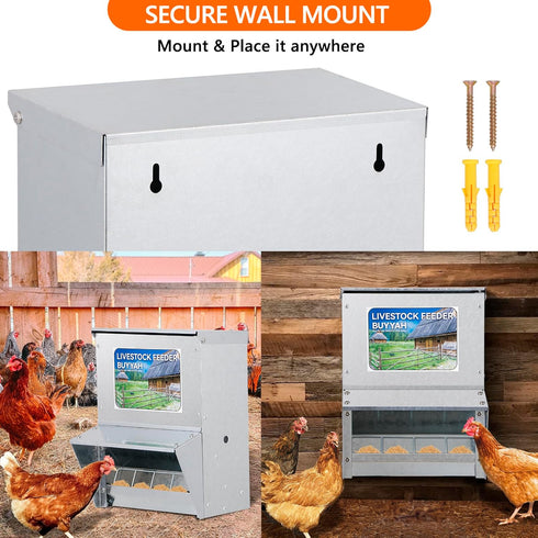 28 lbs Automatic Chicken Feeder, Capacity, Galvanized Metal Poultry Feeder, Waterproof Chicken Feeder, Suitable