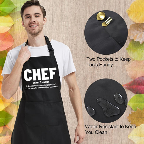 Chef Aprons for Men Women - Kitchen Apron with Pockets for Cooking, Grilling Gifts for Dad, Mom, Birthday, Christmas