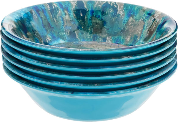 Radiance Teal Melamine 7.5" All Purpose Bowl Set of 6 - Deep Break-Resistant Bowls for Salad, Soup, Pasta, Snacks
