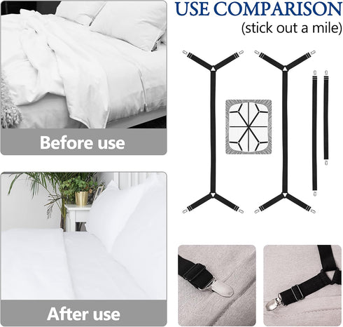 Bed Sheet Holder Straps,Mattress Cover Clips to Hold Sheets in Place, Adjustable Bed Bands,Elastic Grippers,Fasteners,Keepers,Suspenders Fitted for Bedding,Stays, Bedsheet Tie Downs