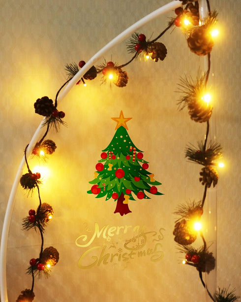 2 6.6 20 PCS Christmas Garland with Lights and Bigger Pine Cones, Led String Lights, Red Berries, Needle, Pine Cone