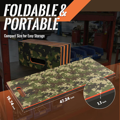 Foldable EVA Utility Mat with Handle, Heavy Duty Mechanic Mat for Kneeling, Workouts, Garages, Gardening, Camping