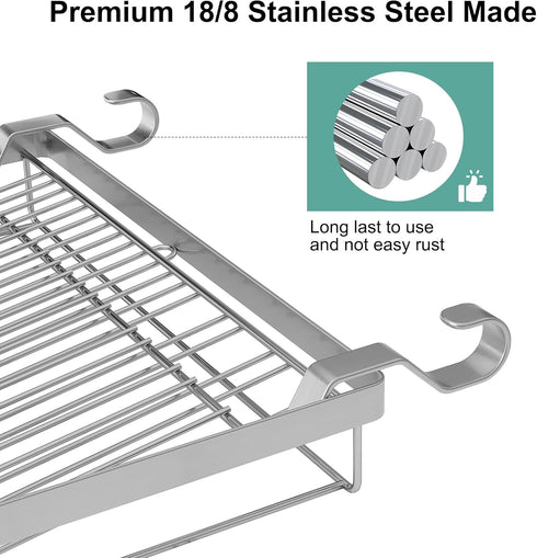 TQVAI Over Sink Dish Drainer Drying Rack, Stainless Steel Foldable Wall Mounted Dish Racks with Drainboard Hanging Rod