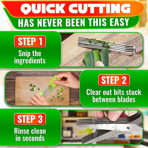 5 5x Herb Scissors with Blades and Cover Stainless Steel Herb Cutter with Ergonomic Handle and Cleaning Brush
