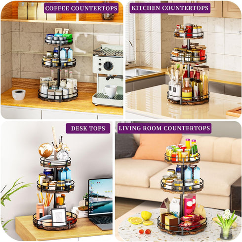 3-Tier Countertop Heavy-Duty Lazy Susan Organizer, Adjustable to Different Heights, Spice Rack, Upgraded Thickened