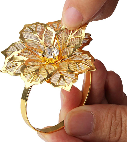 KPOSIYA Set of 20 Napkin Rings, Metal Gold Hollow Out Flower Holder for Wedding Party Holiday Banquet