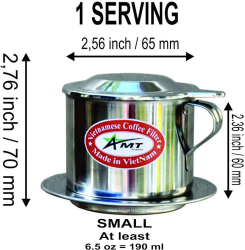 AMT 6.5 OZ Vietnamese Coffee Maker, 2-3 Servings Phin, Screw Down Dripper for Vietnamese Style at Home (6.5 OZ - Handle)