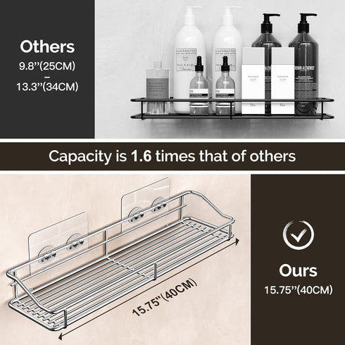 Orimade Bathroom Shelf Organizer, Shower Caddy Storage Rack with Traceless Adhesive, 15.75 inch, Silver