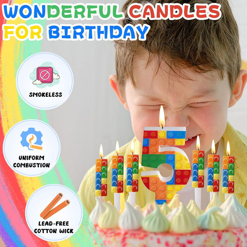 Herdear 7 1-9 6 5) Pcs Building Block Number Birthday Candle with Building Blocks Candles Numeral Birthday Candles