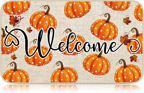 Zhanmai Autumn Welcome Mats, Fall Rugs Pumpkin Door Mat, Non-Slip Outdoor Doormats for Front Door 16" x 28"