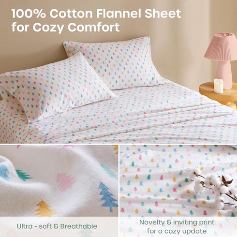 Cozy 100% Set, Set, 4 Intelligent Design Flannel Sheets Queen, Soft Cotton Flannel Bedding, Printed Warm Queen Sheets