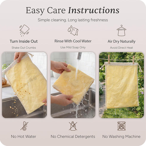 Set 2 1 Leafico Bread Bag Cotton Loaf Bags + Baguette Bag with Beeswax Liner Reusable Storage for Sourdough, Crusty