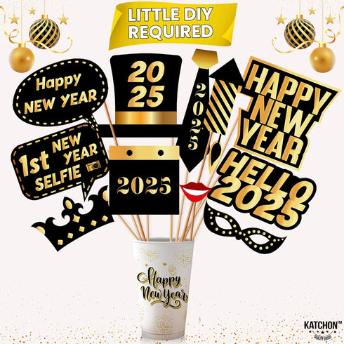 KatchOn New Years Eve Photo Booth Props 2025, Happy New Year Decorations, NYE Party Supplies 2025