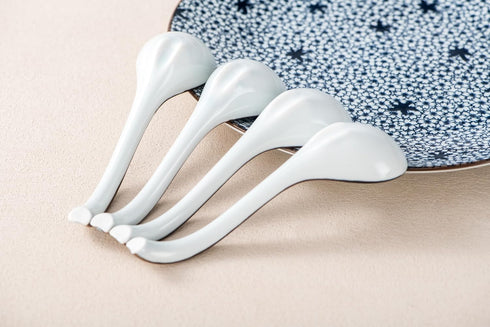 Asian Soup Spoons Set of 4, Ceramic Pho Spoons, Chinese Dumpling and Japanese Soup Spoons