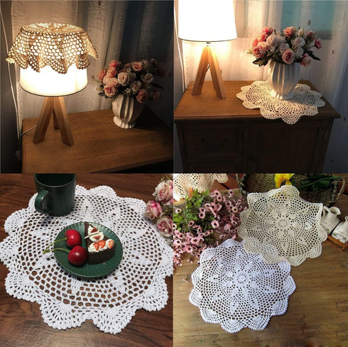 Damanni Doily,Round,Beige,12 Inch Cotton Handmade Crochet Lace Tablecloth Doilies