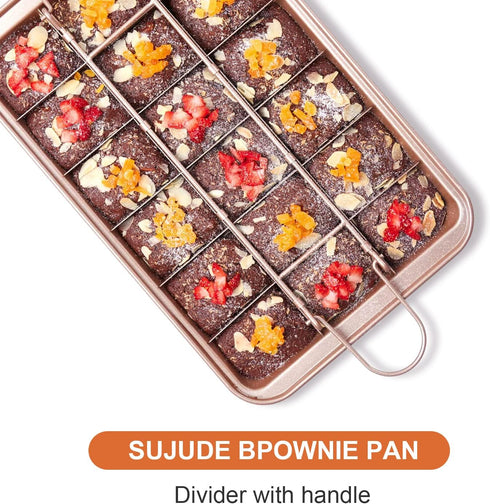 Nonstick Brownie Pan, High Carbon Steel Baking Pan with Dividers, Makes 18 Pre-Cut Brownies for Oven Baking