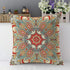 Mugod Traditional Ethnic Paisley Flower Throw Pillow Cover - Red Teal White Yellow Cotton Linen 18x18 Inch