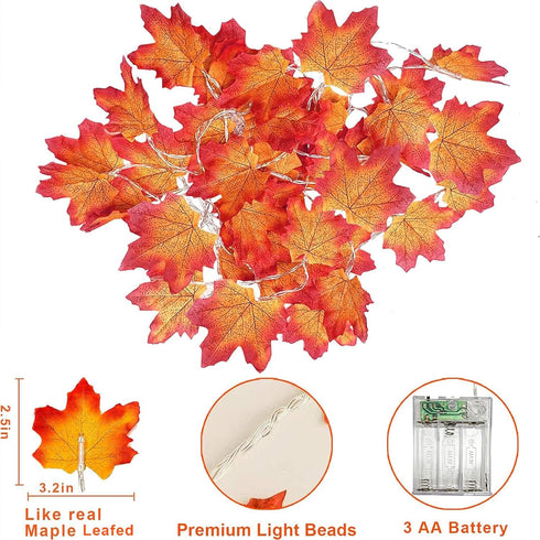 4 Pack Fall Decor Garland with Lights, 40Ft 80LED Enlarged Maple Leaves, Battery Operated Autumn Harvest Decor