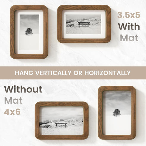 4x6 4 6 3.5x5, FLYJOE Picture Frame, Natural Solid Walnut Wood Photo Collage Frame with HD Tempered Glass, Modern