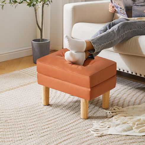 16.34" 12.4" W12.6" UHBD041J YMYNY Small Footstool Ottoman, Faux Leather Footrest with Sponge Padded Seat, Step Stool