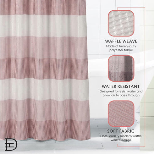 Dainty Home Waffle Weave Shower Curtain - Ombre Striped Pattern in Blush 70" x 72" Water Resistant