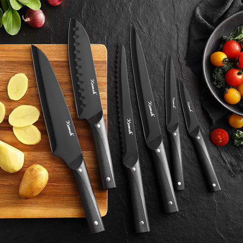 Keewah Knife Set, 15 Piece Kitchen Knives Set with Block, Black