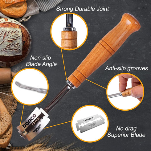 Hand Crafted Bread Lame Dough Scoring Tool in Wooden Box for Sourdough Baking - Knife with 10 Extra Blades