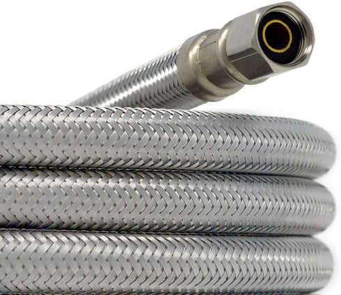 Braided Stainless Steel Ice Maker Water Supply Hose - 15 Ft - Universal 1/4" Connectors from Kelaro by Kelaro