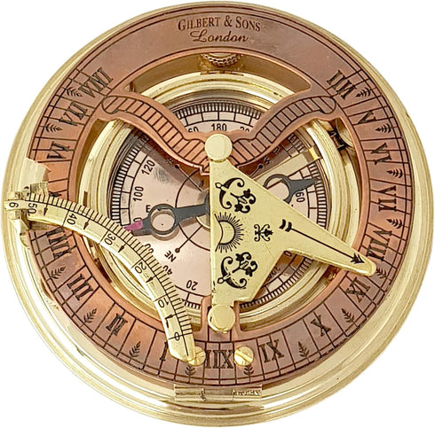 Set Antique Brass & Copper Sundial Compass Gift
