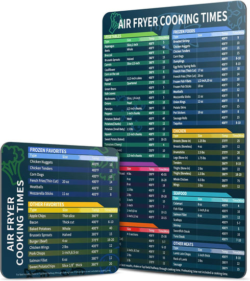 Air Fryer Magnetic Cheat Sheet Set, Cook Times Chart Magnet Sheet for Quick Reference Cooking and Frying
