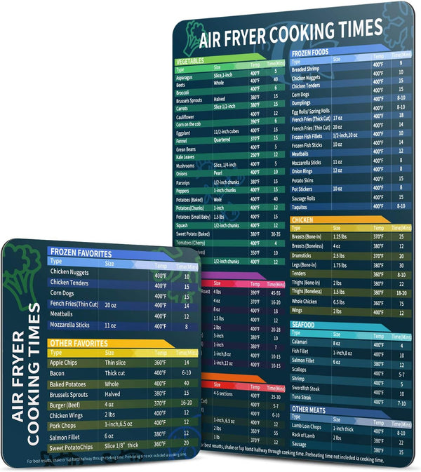 Air Fryer Magnetic Cheat Sheet Set, Cook Times Chart Magnet Sheet for Quick Reference Cooking and Frying